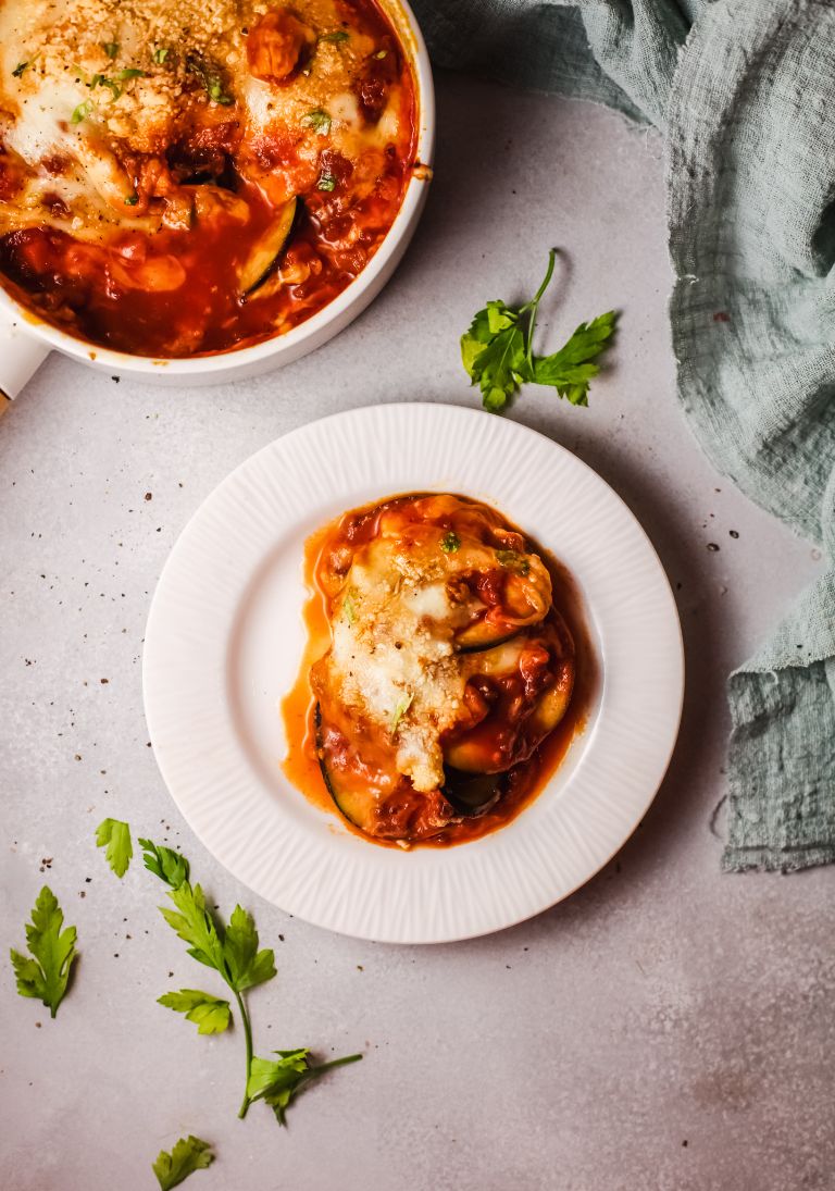 easy keto eggplant lasagna on white plate